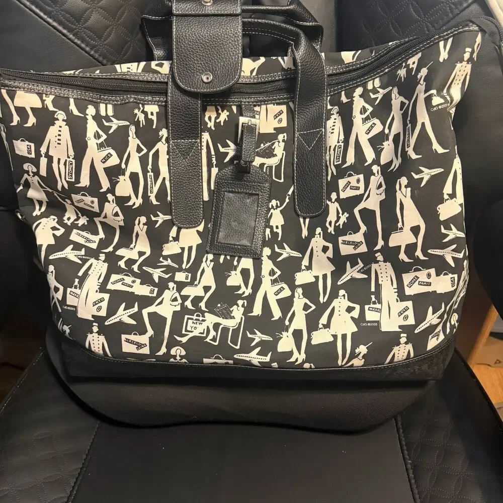 Vintage 2003 Sydney Love Travel Tote Black White Silhouette Weekender Bag